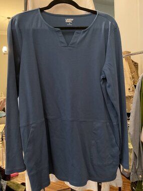 Lands' End Steel Blue Long Sleeve Peplum Tunic Top | XL